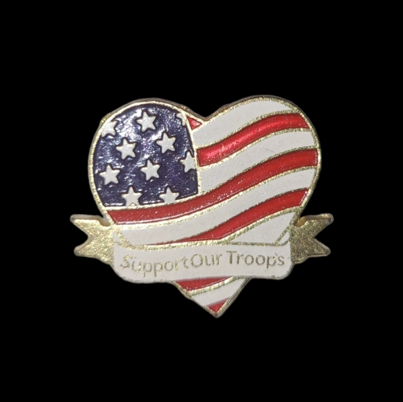 N/A Accessories - AMERICAN FLAG PIN HEART SHAPE SUPPORT OUR TROOPS GOLD TONE